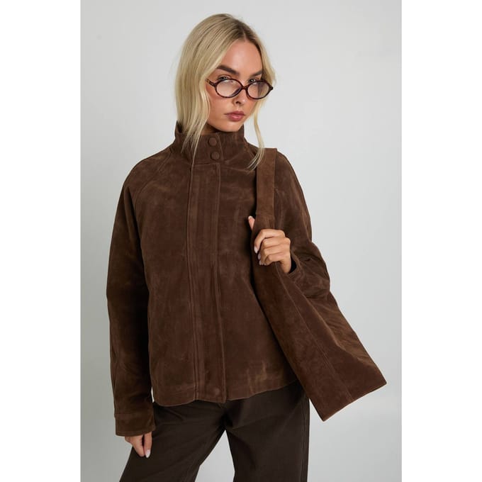 boohoo Dames Nep suede bomberjack | Chocolate | Maat: 8