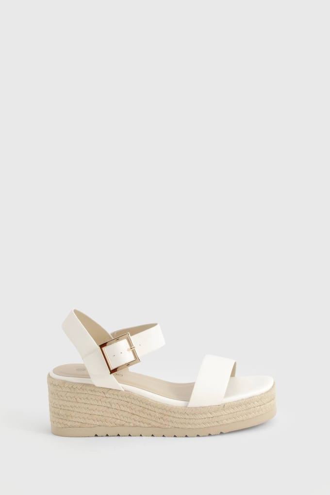 boohoo Dames 2 Part Espadrille Low Wedges | Wit | Maat: 41