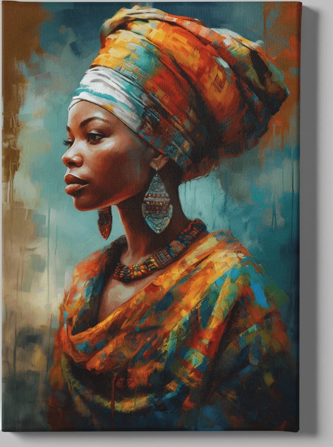 Canvas Schilderij - Afrikaanse Vrouw - Portret - 120x80x2 cm