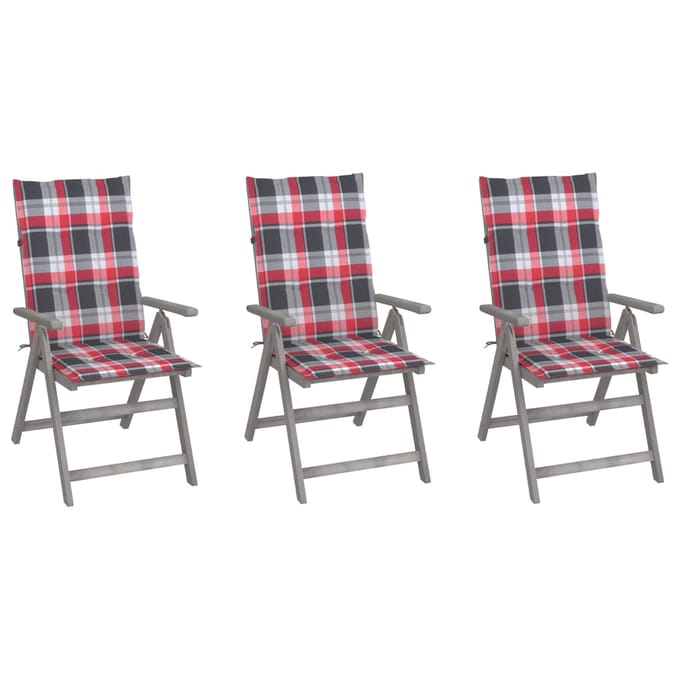 vidaXL - Tuinstoelen - 3 - st - verstelbaar - met - kussens - massief - acaciahout