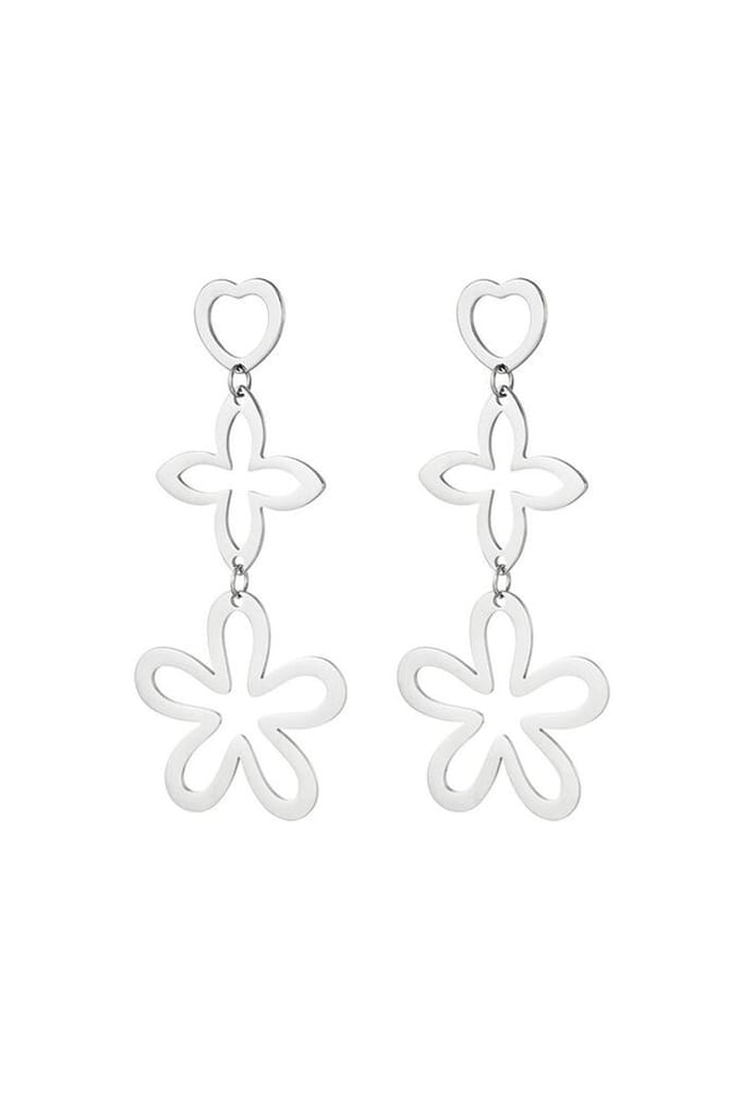 Bijoutheek Oorknoppen Statement 3 Charms Flower Zilver