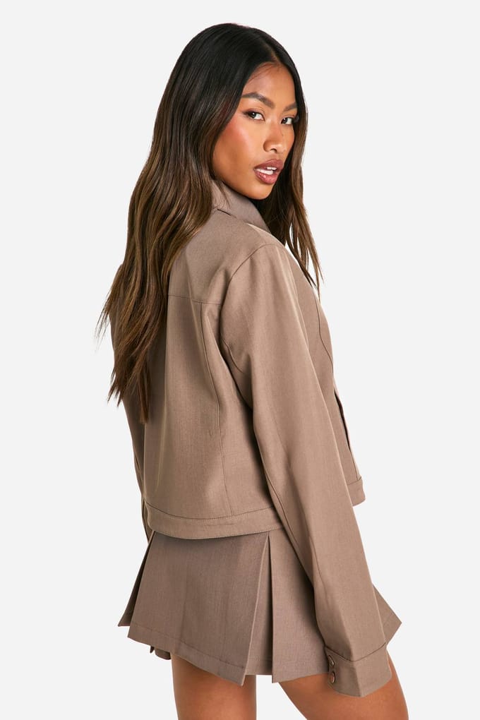 boohoo Dames Op maat gemaakte geplooide mini-rok | Mokka | Maat: 40