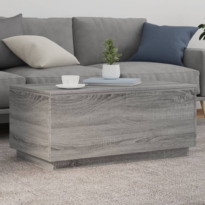vidaXL - Salontafel - met - LED-verlichting - 90x50x40 - cm - grijs - sonoma - eiken