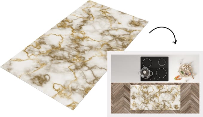 Keukenloper - Loper keuken - Marmer - Wit - Gouden - 120x60 cm - Keukenloper vinyl