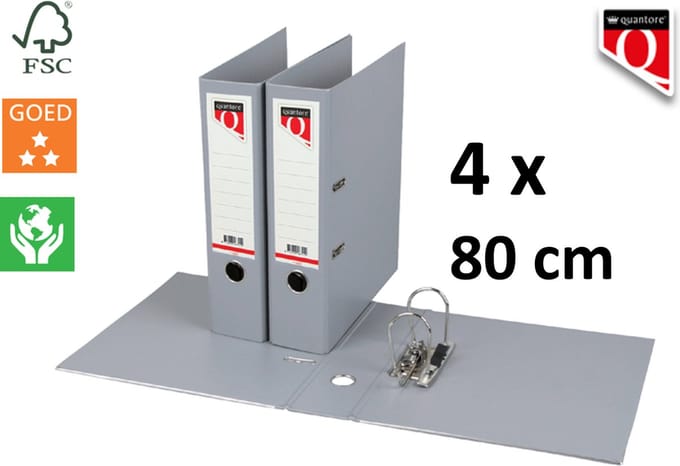 4 X Ordner Quantore - A4 - 80mm breed - PP kunststof - grijs