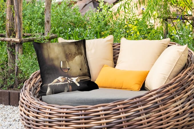 Buitenkussen - Strik - Beige - Witte - Wijn - 45x45 cm - Weerbestendig