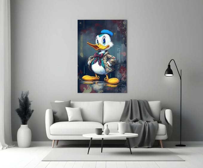 Glasschilderij – Grappige Eend Illustratie – Pop Art – Moderne Wanddecoratie - 72x46 cm