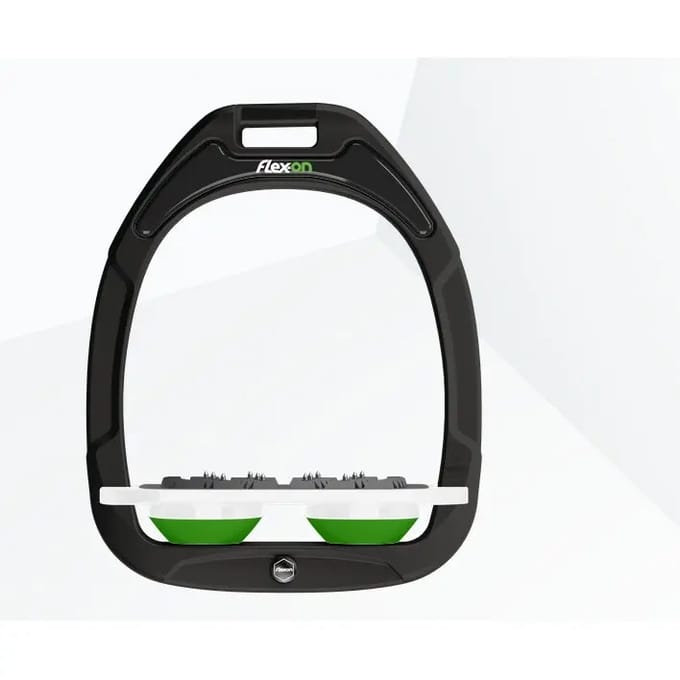Zwarte/Witte/Groene Ultra Grip Platte Stijgbeugels Flex-On Green Composite