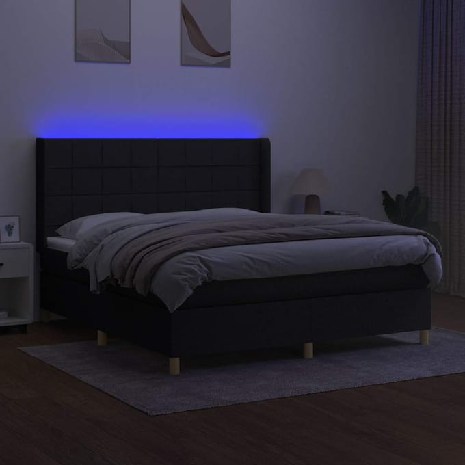 vidaXL - Boxspring - met - matras - en - LED - stof - zwart - 180x200 - cm