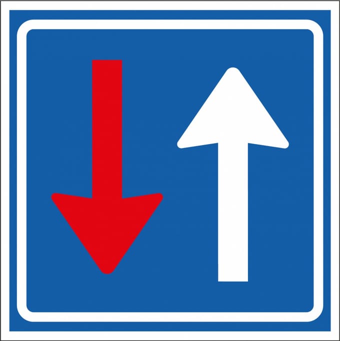 Voorrang op tegemoetkomend verkeer sticker, F6 100 x 100 mm