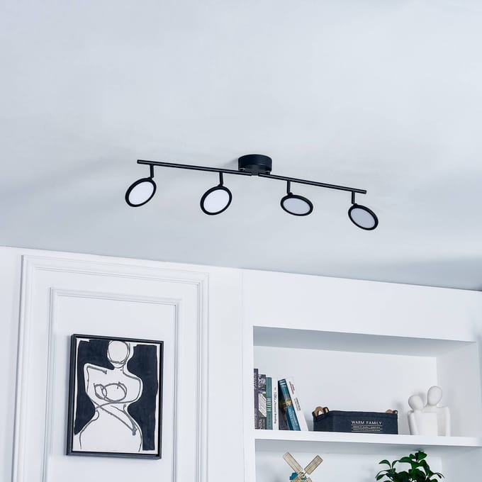 Lindby LED spot Manel, zwart, ijzer, 82 cm lang, 4-lamps