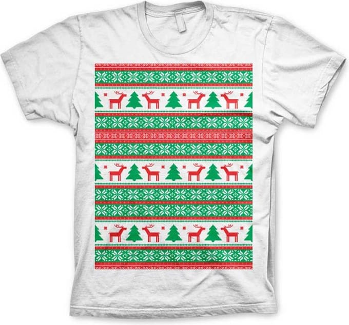 Heren Tshirt -S- Christmas Knit Pattern Wit