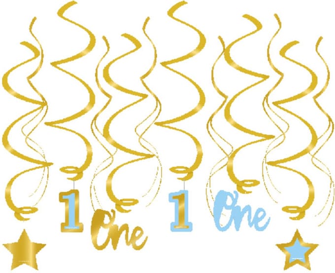 Swirl decorations - First birthday boy