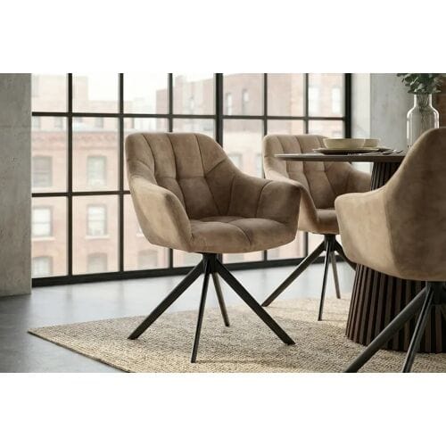 Draaibare velvet eetkamerstoel champagne greige