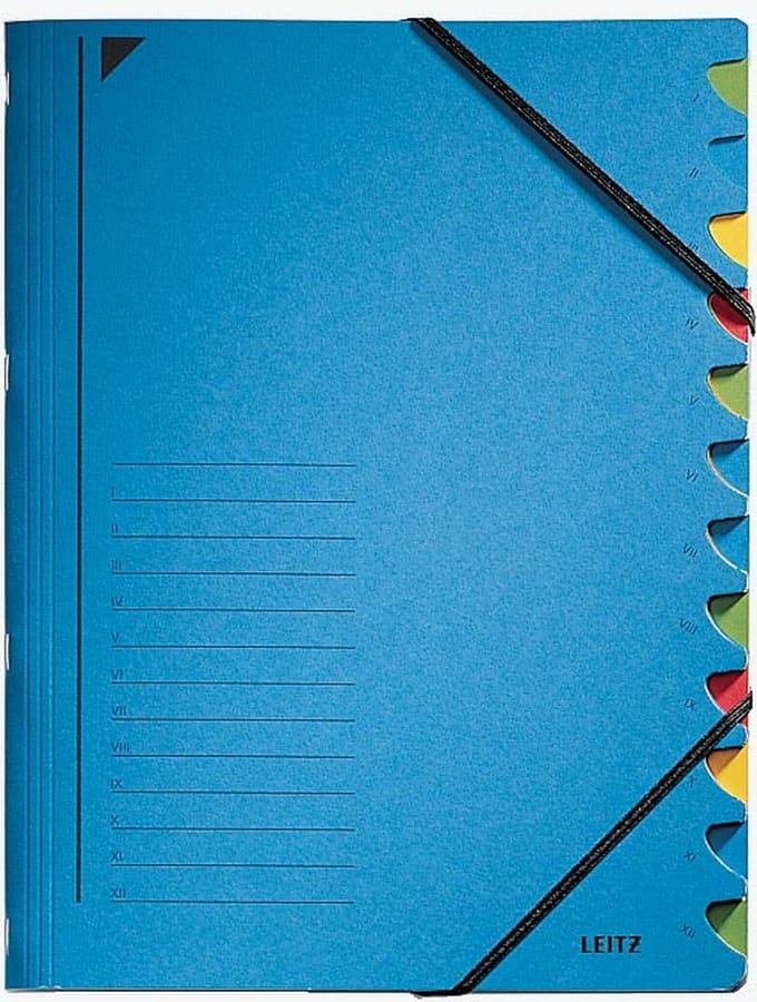 Sorteermap Leitz 12 tabbladen karton blauw | 5 stuks