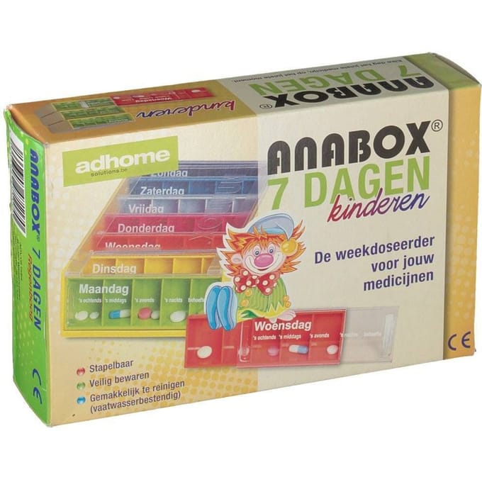 Adhome Medicijndoosje voor kinderen NL 5 vakjes per dag - elke dag een andere kleur