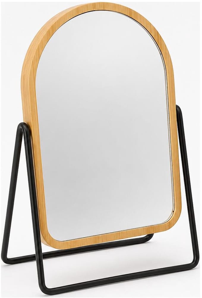 5Five make-up spiegel - 3x zoom - bamboe/hout - 17 x 20 cm - lichtbruin/zwart - dubbelzijdig