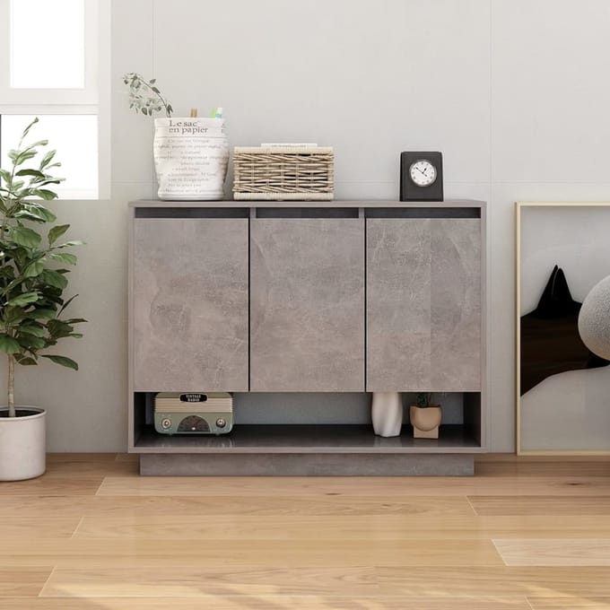 vidaXL - Dressoir - 97x31x75 - cm - bewerkt - hout - betongrijs
