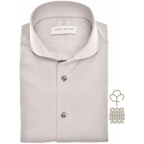 John Miller Overhemd Natural Comfort Knitted Organic Cotton Shirt Licht Grijs / male