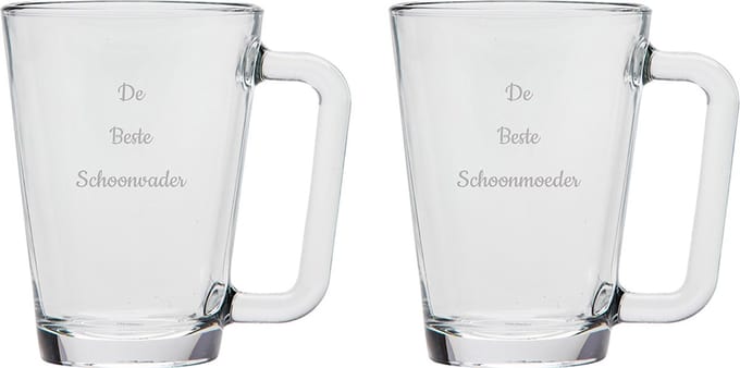 Gegraveerde theeglas 26cl De Beste Schoonvader- De Beste Schoonmoeder