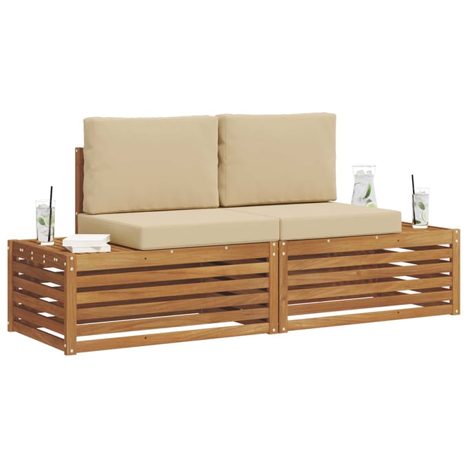 vidaXL - 2 - st - Buiten - bank - set - Massief - Acacia - Hout - en - Polyester