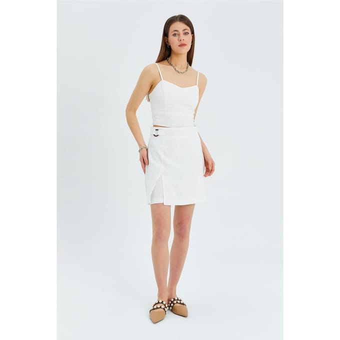 Belted Hoge Taille Wrap Front Shorts met Splitdetail