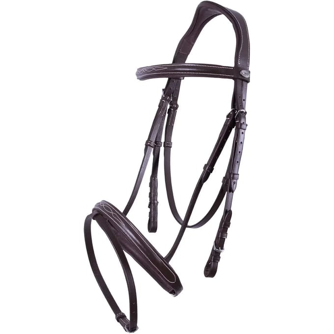 QHP Hoofdstel Luxe Stiksel - bruin - Pony
