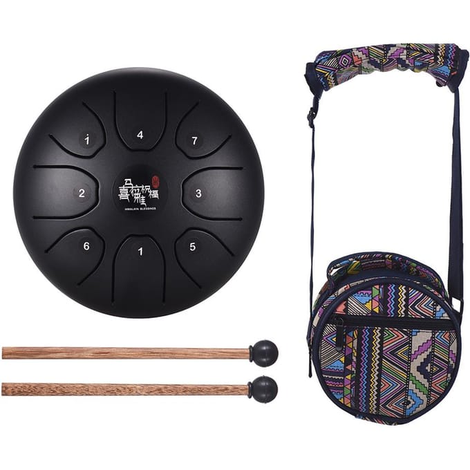 5.5 Inch Mini 8-Tone Steel Tongue Drum C Key Percussie Instrument Hand Pan Drum met Drum Mallets zwart