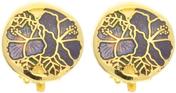 Behave - Oorclips dames - bloemmotief - blauw en paars - 1,5 cm