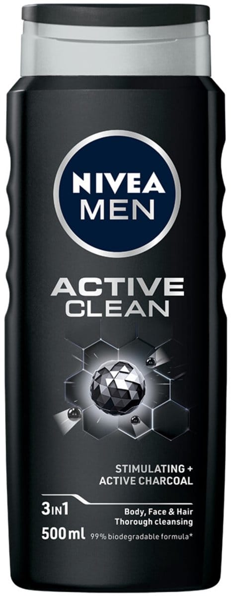 NIVEA Men Douchegel Active Clean - 3 x 500 ml - Voordeelverpakking