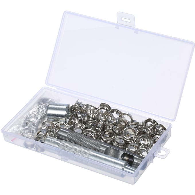 100 Sets 10mm 3/8-inch Grommet Kit Zilver Naaien Oogje Kit met Installatie Gereedschap Perforator zilver