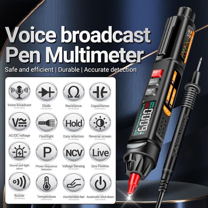 ANENG A3009 Mini Pen Multimeter met Voice Broadcast 6000 Counts Voltmeter VA Reverse LCD Display With Combination Accessories
