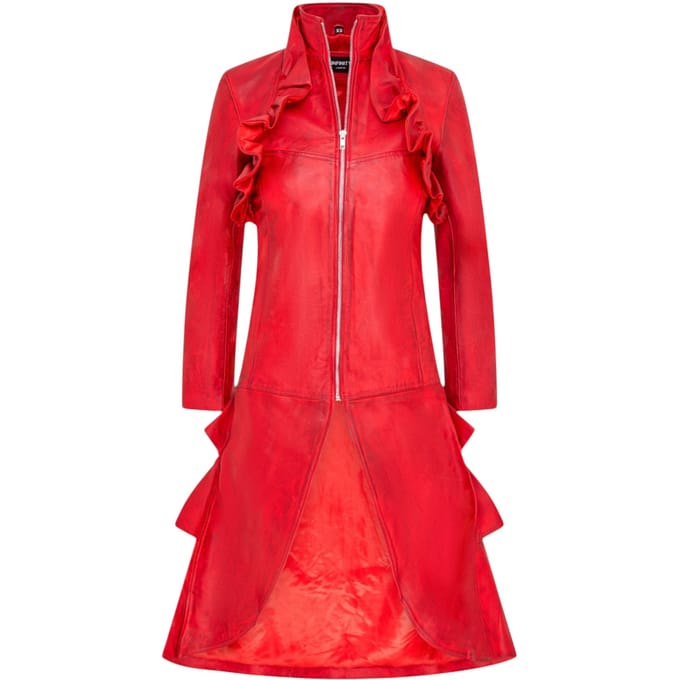 Dames Goth Rood Leren High Collar Victoriaanse Flare Tailcoat - Challa