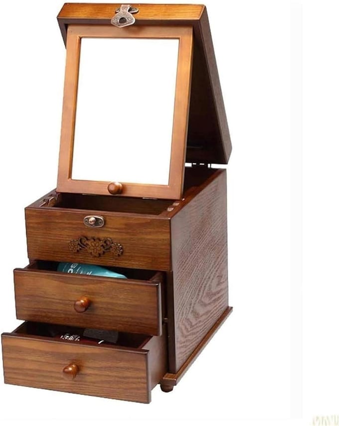 Sieradendoos - Juwelendoos Organizer - Sieraden Opbergen - Fluwelen Voering - Draagbaar Ontwerp - Houtkleur