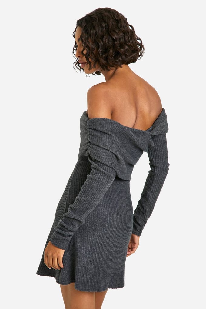 boohoo Dames Tall Brushed Rib Asymmetrische Mini Jurk | Houtskool | Maat: 34