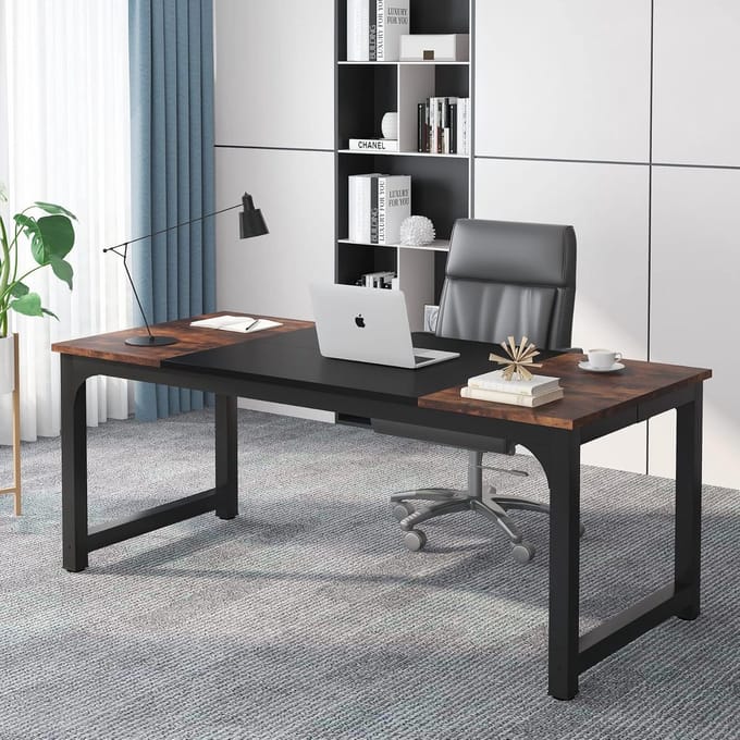 Tribesigns Bureau - 180 x 80 x 75 cm - Computertafel met Verdikt Frame - Industrieel - Vintage - Bruin/Zwart