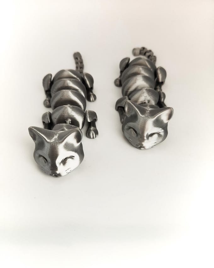 gearticuleerde kat schattig klein dier desktop huisdier, schattige kat, 3D geprinte kitty zilver