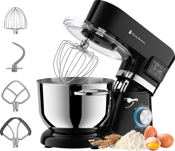 KitchenBrothers Keukenrobot - Keukenmachine - Touch Display en Timer - 6,2L - Keukenmixer - 1400W - Zwart