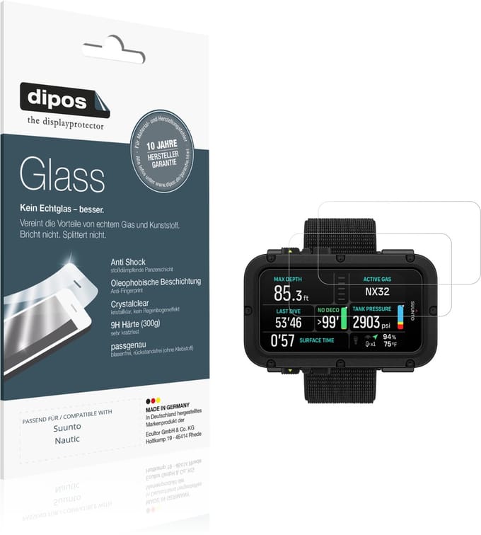 dipos – 2x Pantserfolie geschikt voor Suunto Nautic | 9H Screenprotector