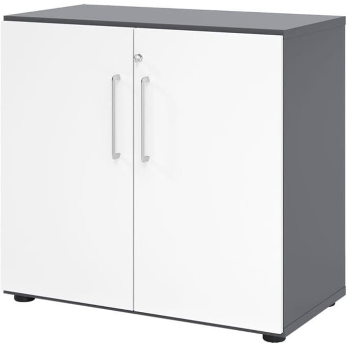 Kasten Breno, 2 OH, afsluitbaar, 28 kg per plank, B 800 x D 420 x H 748 mm, grafiet/wit