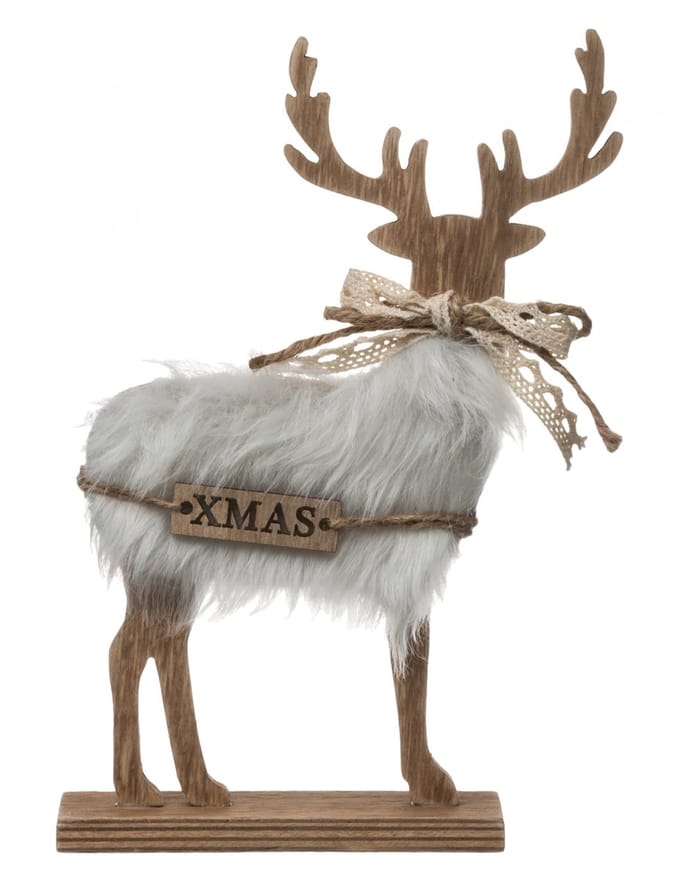 Rendier met imitatiebont  en Hout - Xmas - Kerst - 21 Hoog