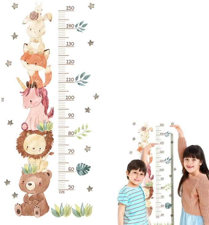Dailygoods - Kinder Hoogtemeter Muurdecoratie met Bosdieren