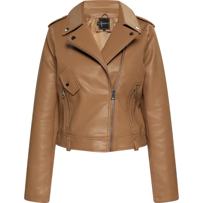 Faina Bikerjack van imitatieleer Dames Beige crème