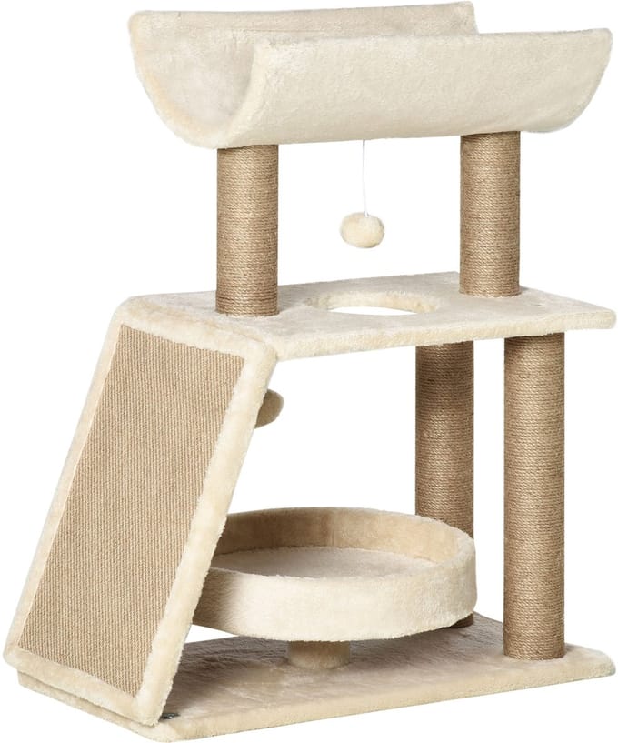 PawHut krabpaal - voor middelgrote katten - 60x30x76 cm - lichtbruin