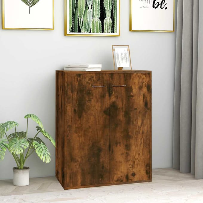 vidaXL - Dressoir - 60x30x75 - cm - bewerkt - hout - gerookt - eikenkleurig