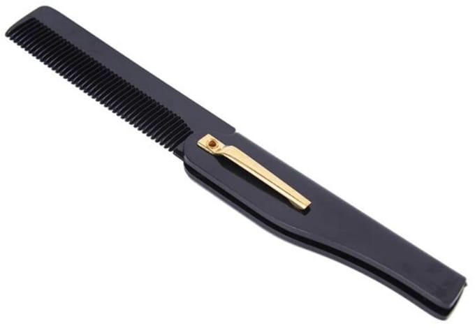 Scoby - Baardkam - Baardshaper - Gezichtskam - Beard Comb - Inklapbaar - Zwart