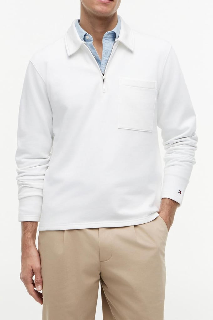 Tommy Hilfiger Essential Terry Quarter-zip White Größe: S | Pullover Outlet | Herren | Weiß