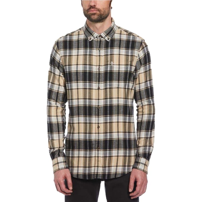 Original Penguin Heren geruit normaal overhemd (Echt zwart/beige)