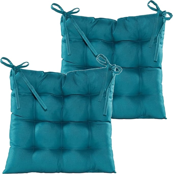Anna's collection Stoelkussen gewatteerd - 2x - petrol blauw - 38 x 38 cm - binnen/buiten