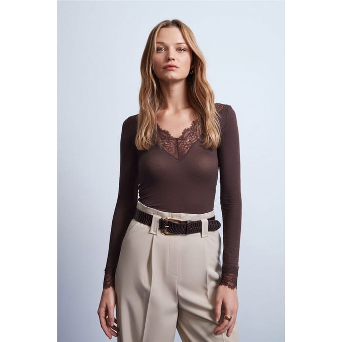 Slim Fit V-Hals Kant Blouse